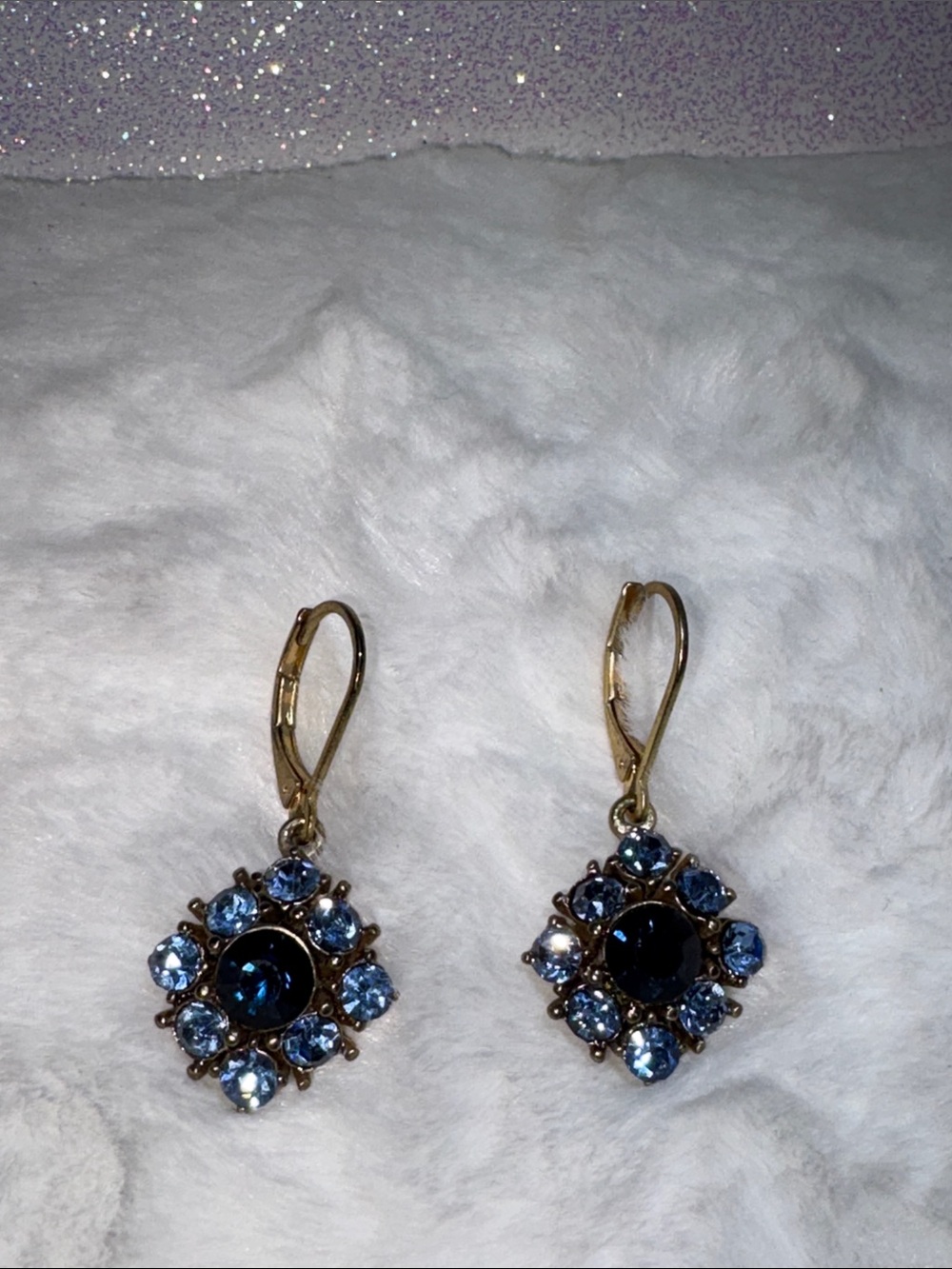 Vintage Navy and Light Blue Crystal Drop Earrings